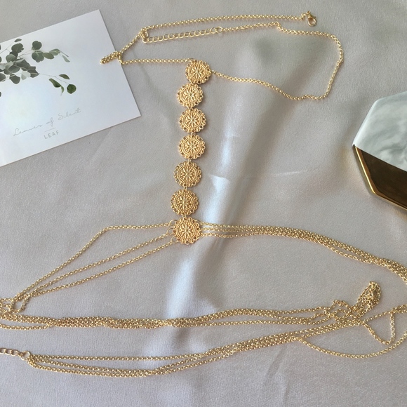 Gold Disc Body Chain Triple Layer Wrap Necklace - Picture 4 of 8